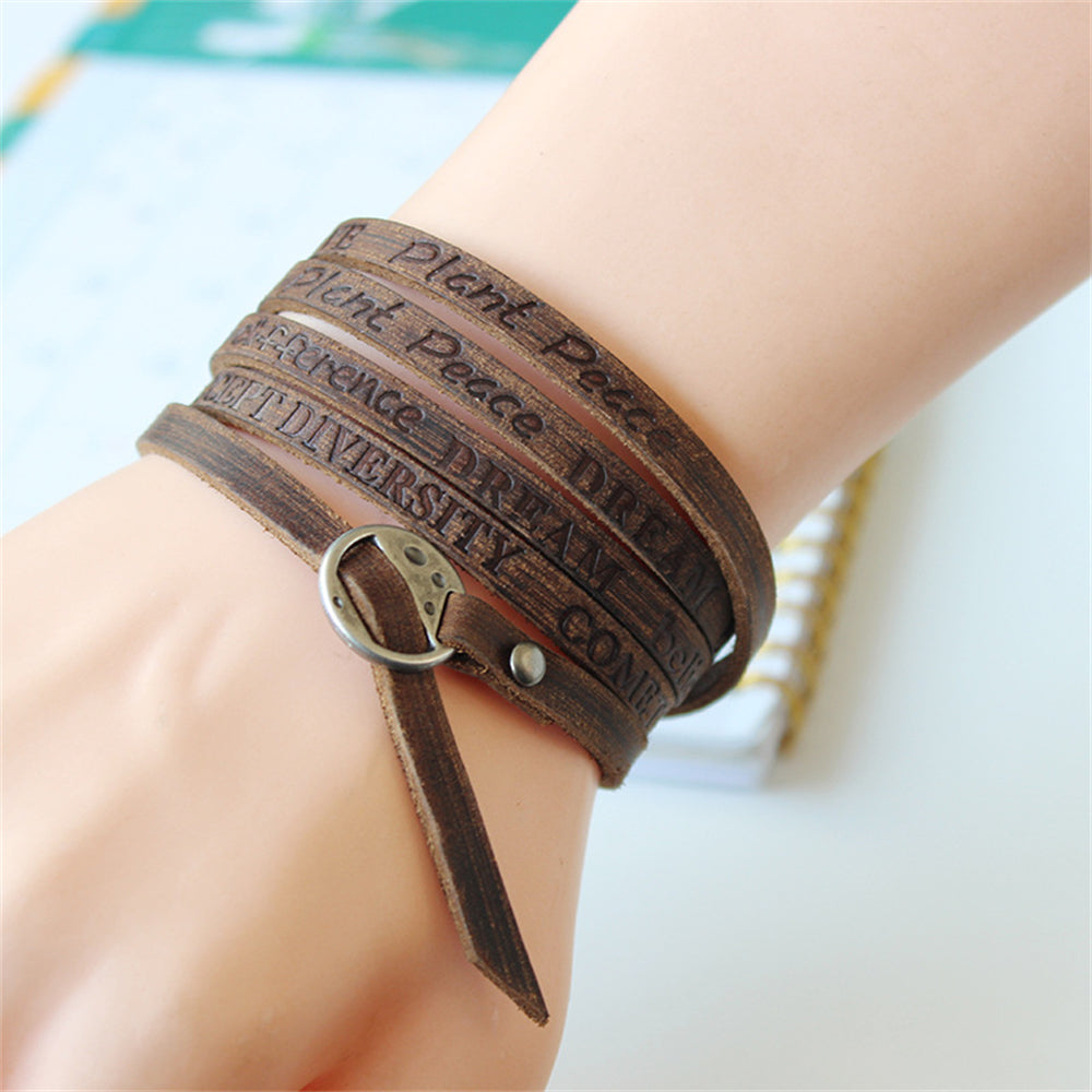 Engraved Messages Leather Wrap Bracelet 2832