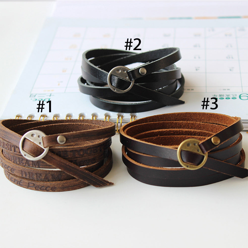 Engraved Messages Leather Wrap Bracelet 2832