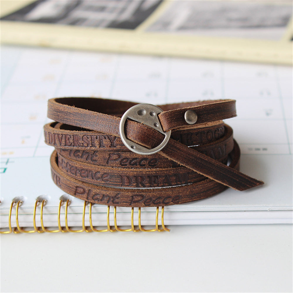 Engraved Messages Leather Wrap Bracelet 2832