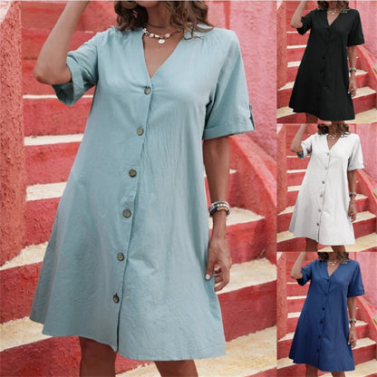 Everyday Comfortable Button-Down Midi Dress 2767 Mix Color