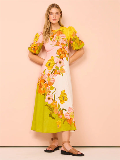 Floral Affair Tea-Length Dress 2972 Yellow