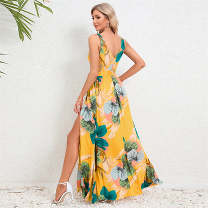 Floral Fantasy Maxi Dress with Side Slit 2989