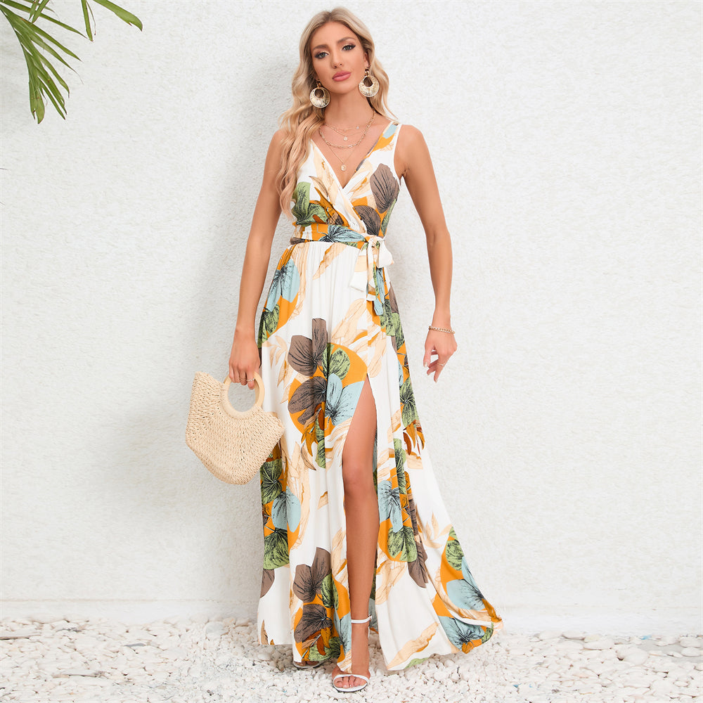 Floral Fantasy Maxi Dress with Side Slit 2989 White