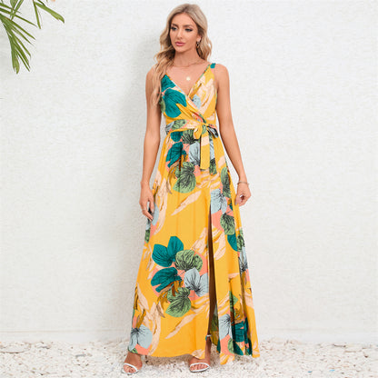 Floral Fantasy Maxi Dress with Side Slit 2989 Yellow