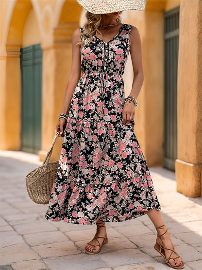 Floral Fantasy Sleeveless Maxi Dress 2994 Black