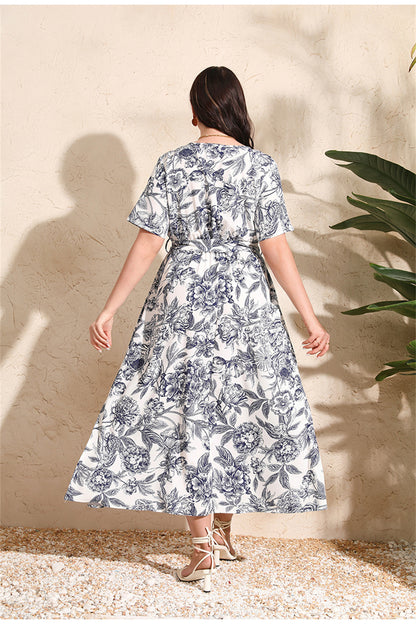 Floral Print Midi Dress with Tie Waist 2931