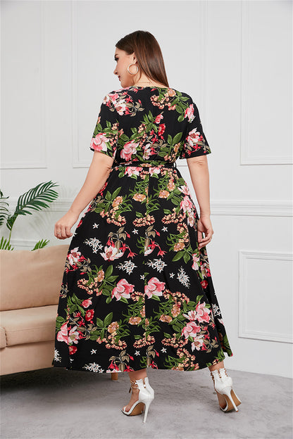 Floral Print Midi Dress with Tie Waist 2931