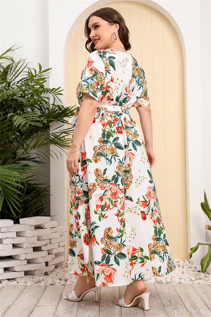 Floral Print Midi Dress with Tie Waist 2931