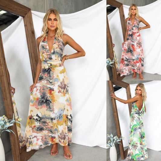 Floral Whisper Open-Back Maxi Dress 2934 Mix Color