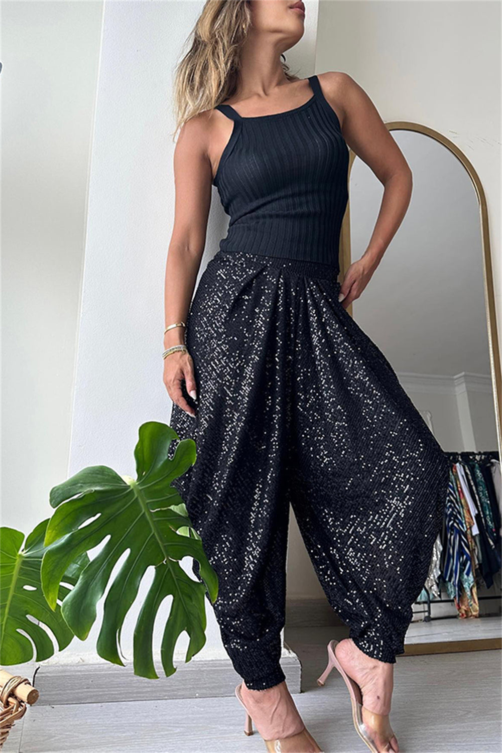 Flowy Wide-Leg Lounge Pants - Modern Relaxation Attire 2996 Black