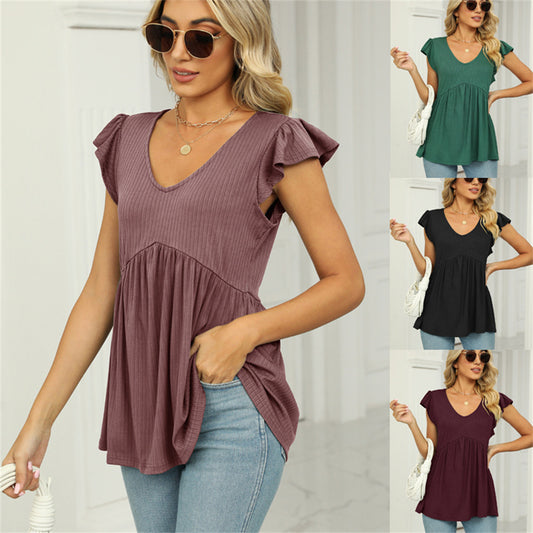 Flutter Sleeve Boho Babydoll Blouse Top 2830