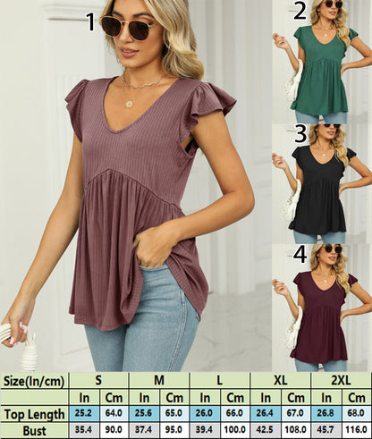 Flutter Sleeve Boho Babydoll Blouse Top 2830