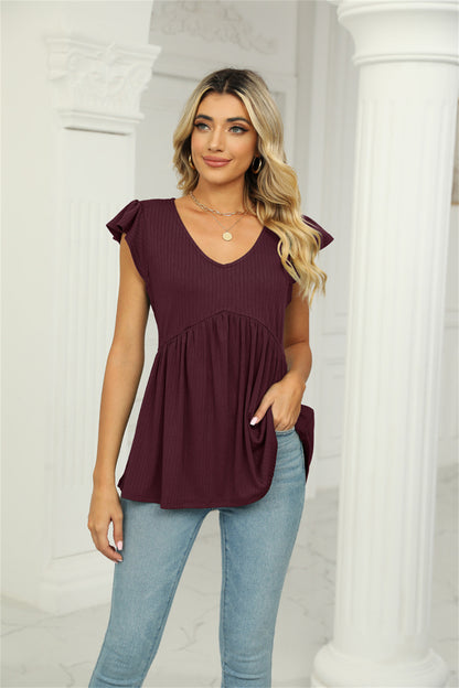 Flutter Sleeve Boho Babydoll Blouse Top 2830