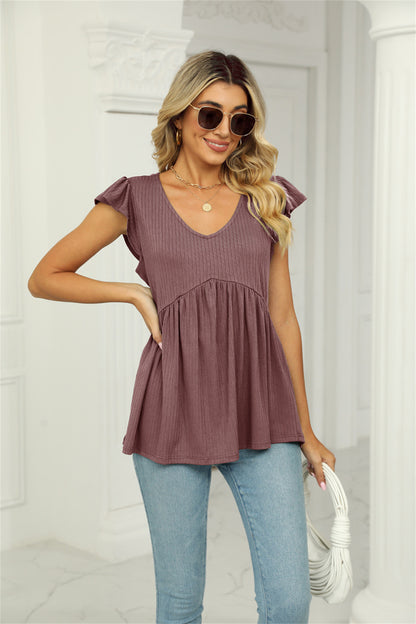 Flutter Sleeve Boho Babydoll Blouse Top 2830