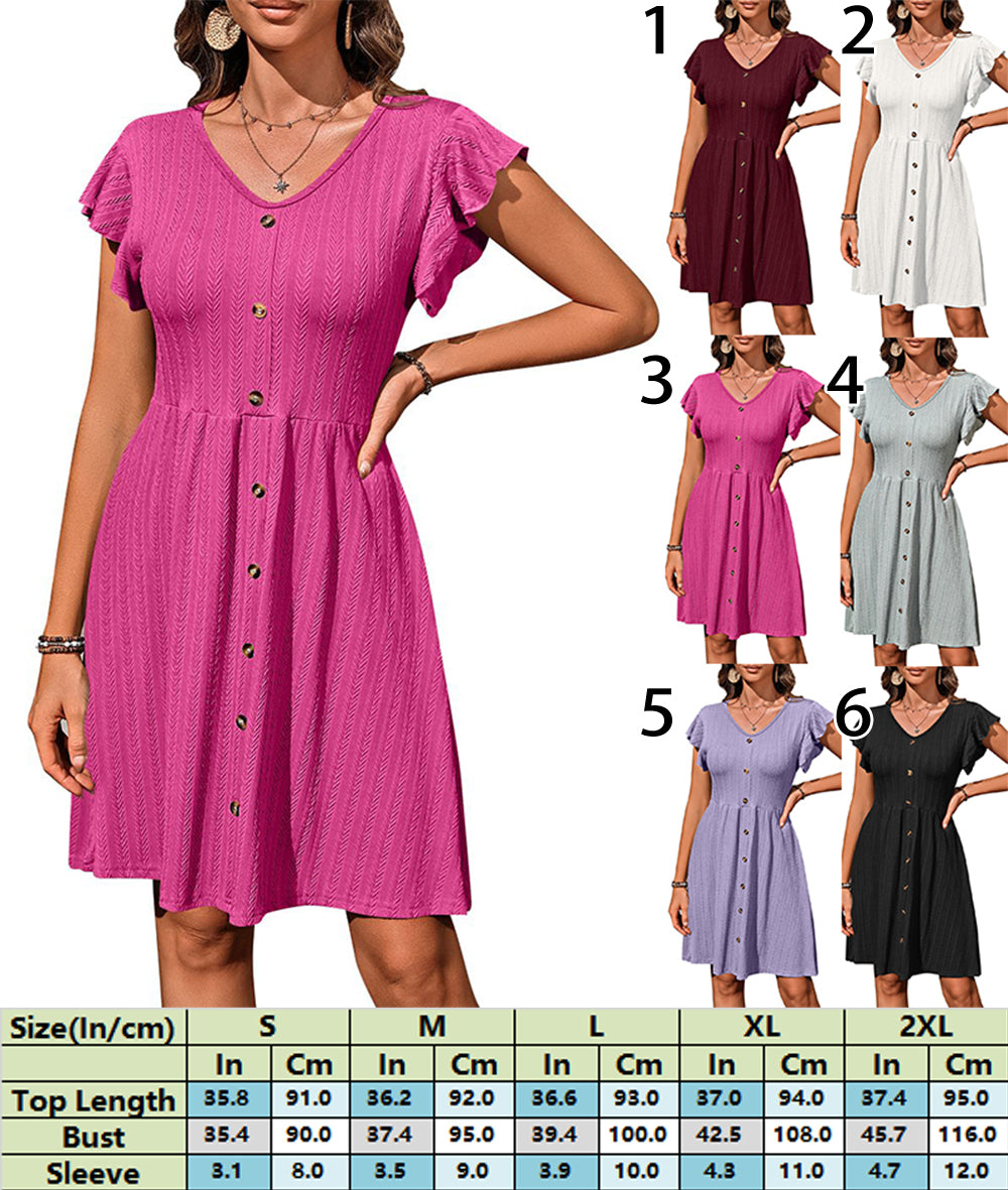 Flutter Sleeve Midi Dress with Front Buttons 2874