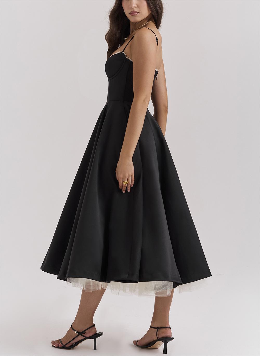 Formal A-Line Evening Double Layer Midi Dress 3061