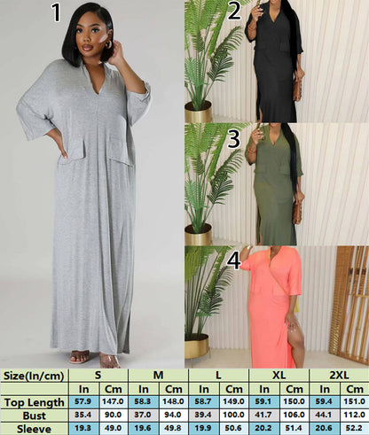 Full-Length Maxi Dress with Side Fake Pockets 2895