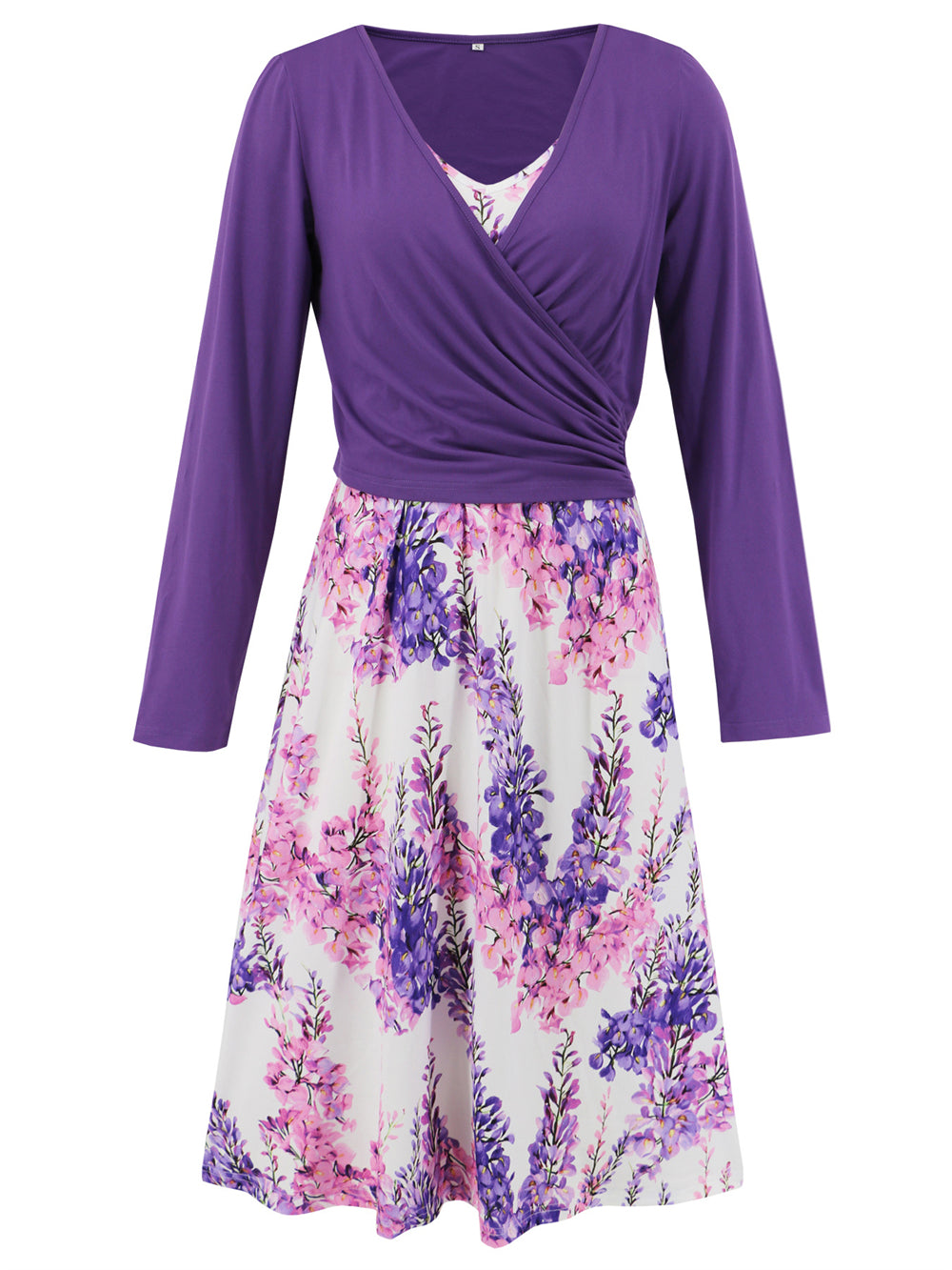 Garden Print Skirt and Solid Top Dress 3011 Purple