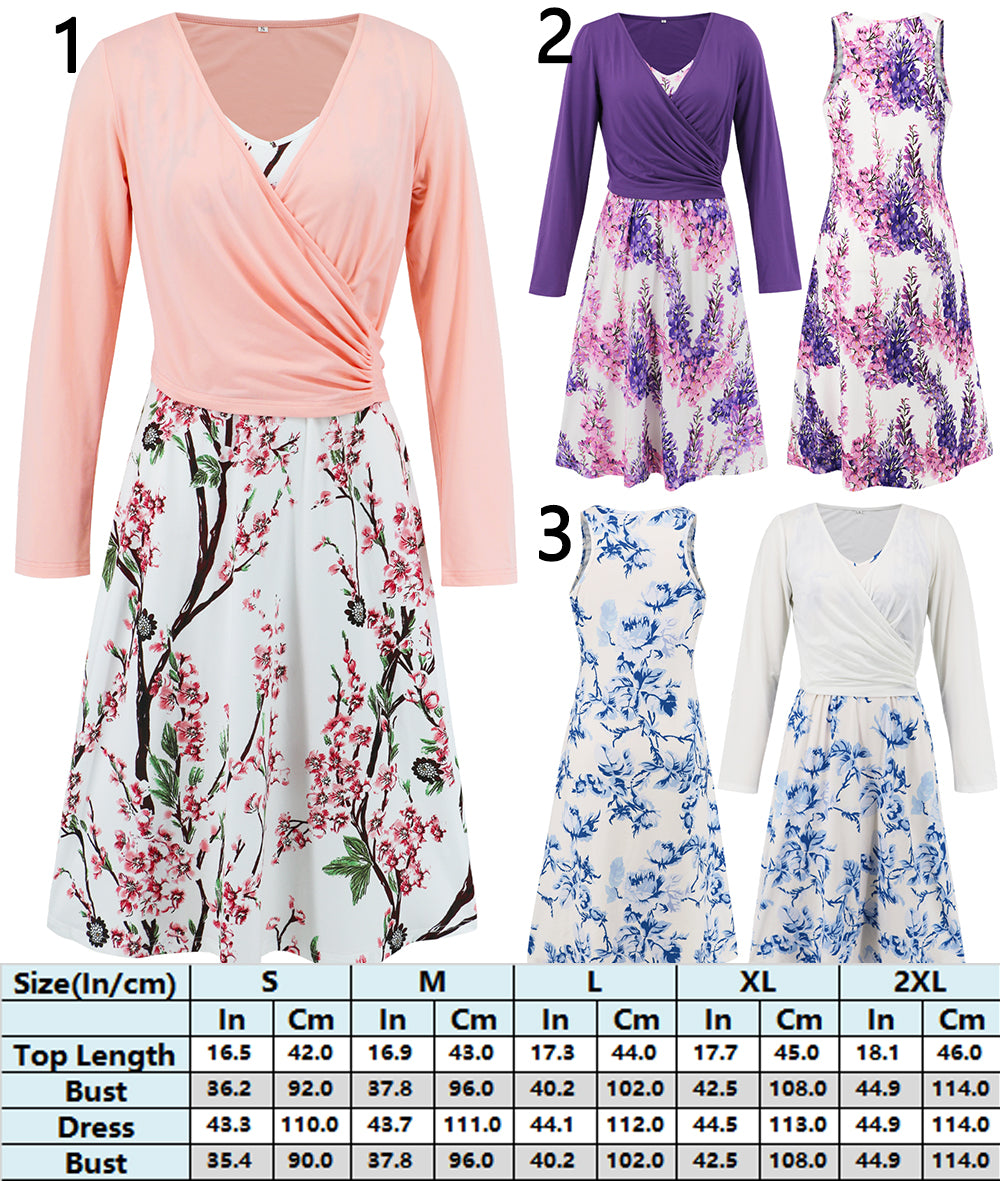 Garden Print Skirt and Solid Top Dress 3011