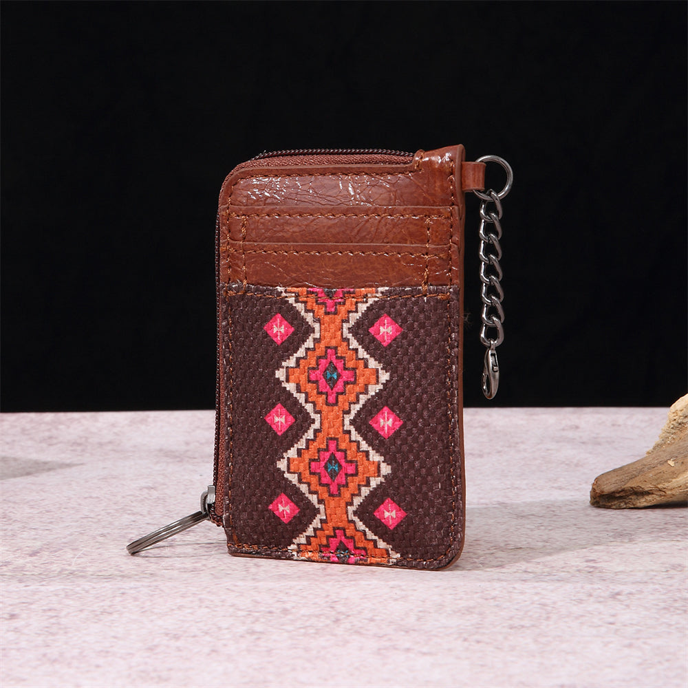 Geometric Pattern Card Holder Wallet 2796 Rose red