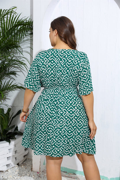 Geometric Pattern V-Neck Dress 2973