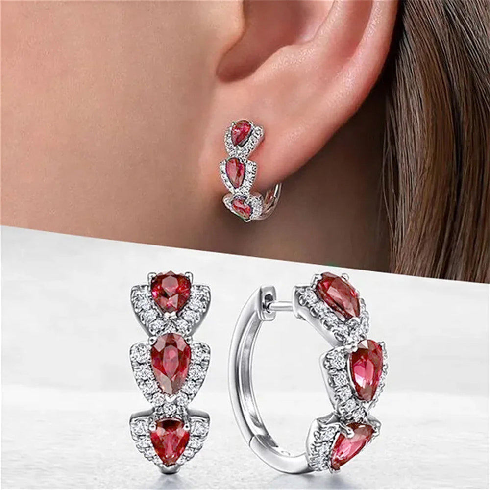 Gleaming Gemstone Hoop Earrings 2963 Red