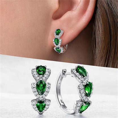 Gleaming Gemstone Hoop Earrings 2963 Green