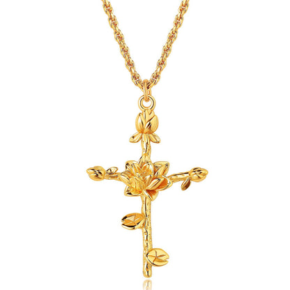 Golden Bloom Cross Pendant Necklace 2965 #7 Golden