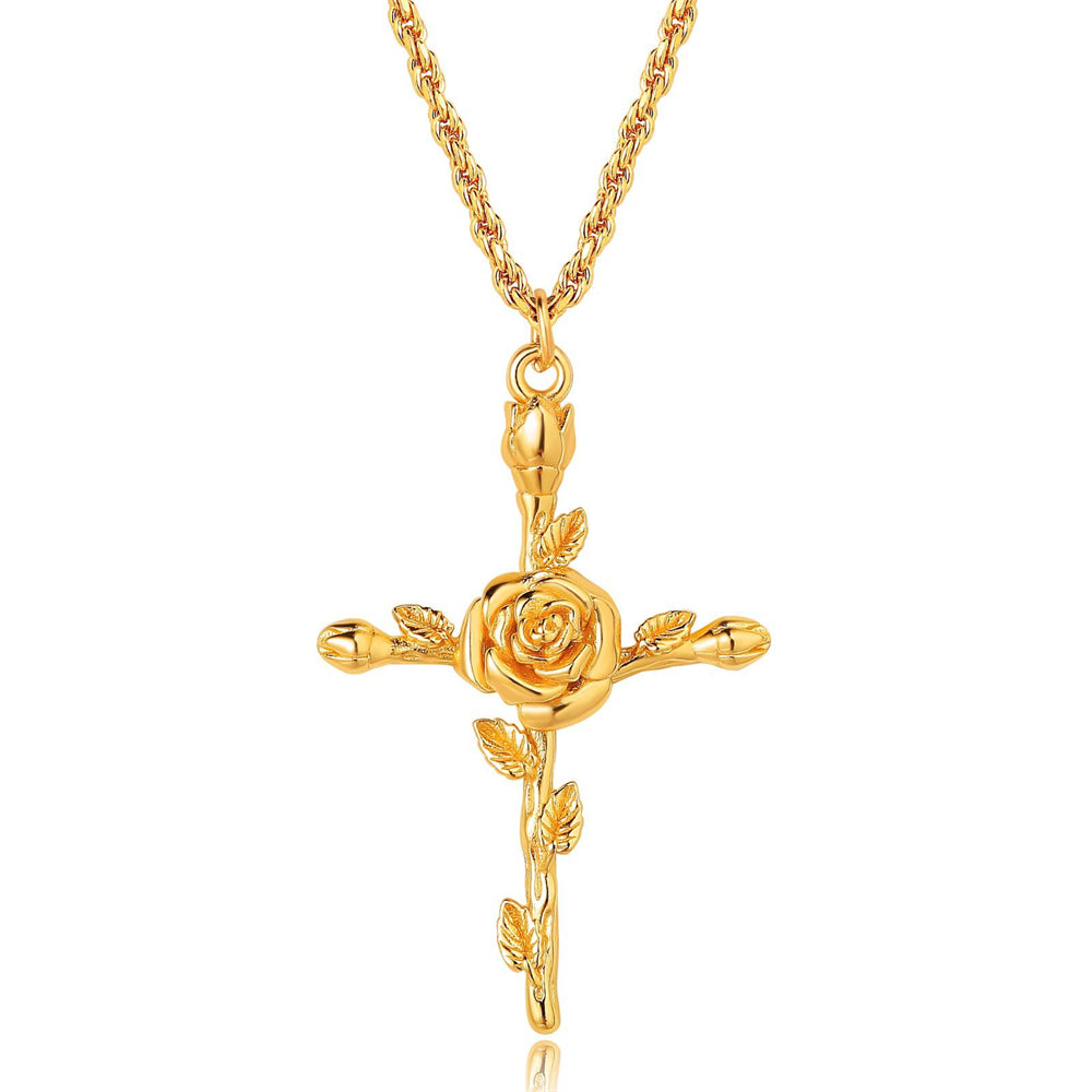 Golden Bloom Cross Pendant Necklace 2965 #6 Golden