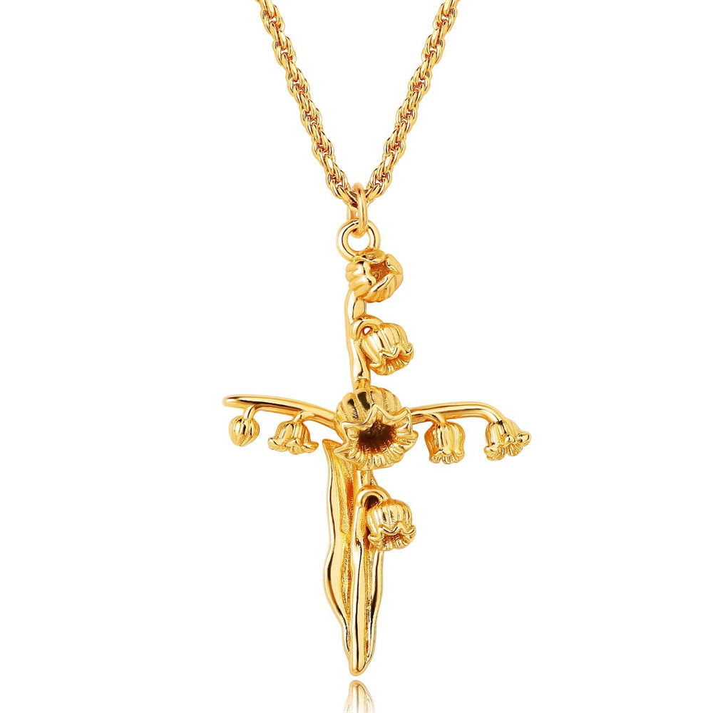 Golden Bloom Cross Pendant Necklace 2965 #5 Golden