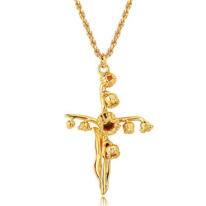 Golden Bloom Cross Pendant Necklace 2965 #5 Golden