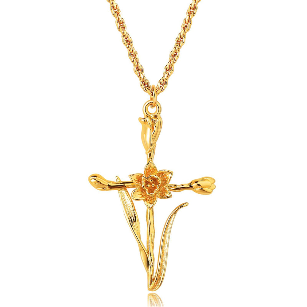 Golden Bloom Cross Pendant Necklace 2965 #3 Golden