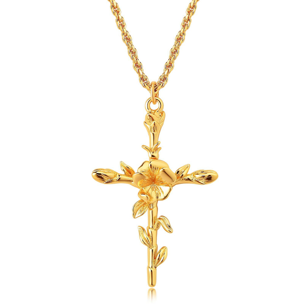 Golden Bloom Cross Pendant Necklace 2965 #2 Golden