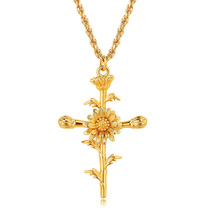 Golden Bloom Cross Pendant Necklace 2965 #4 Golden