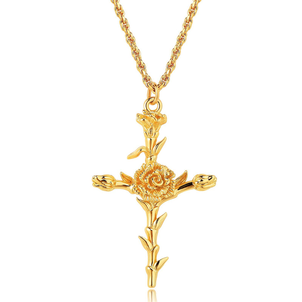 Golden Bloom Cross Pendant Necklace 2965 #1 Golden