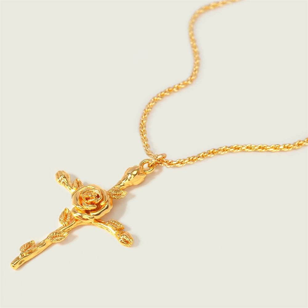 Golden Bloom Cross Pendant Necklace 2965