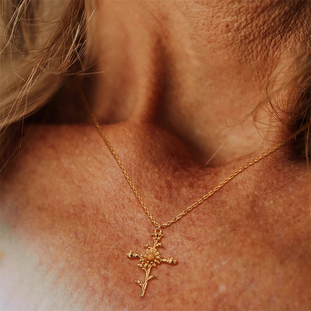 Golden Bloom Cross Pendant Necklace 2965