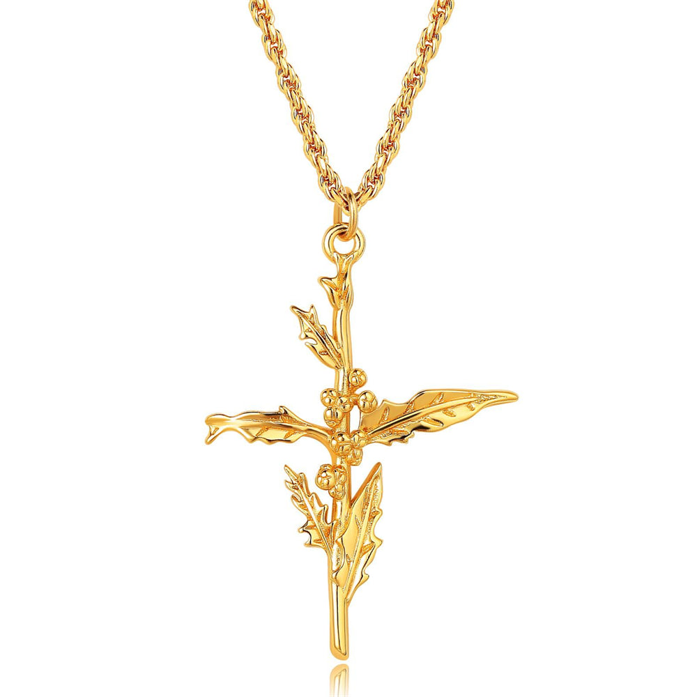 Golden Bloom Cross Pendant Necklace 2965 #12 Golden