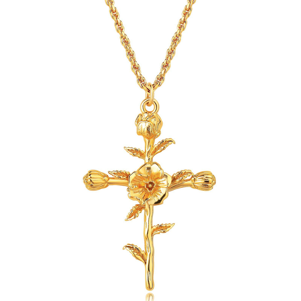 Golden Bloom Cross Pendant Necklace 2965 #8 Golden