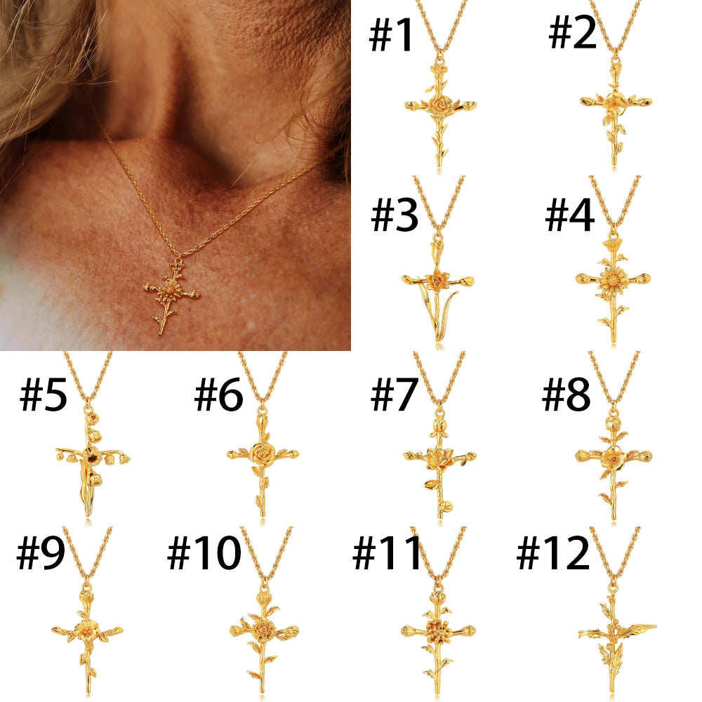 Golden Bloom Cross Pendant Necklace 2965