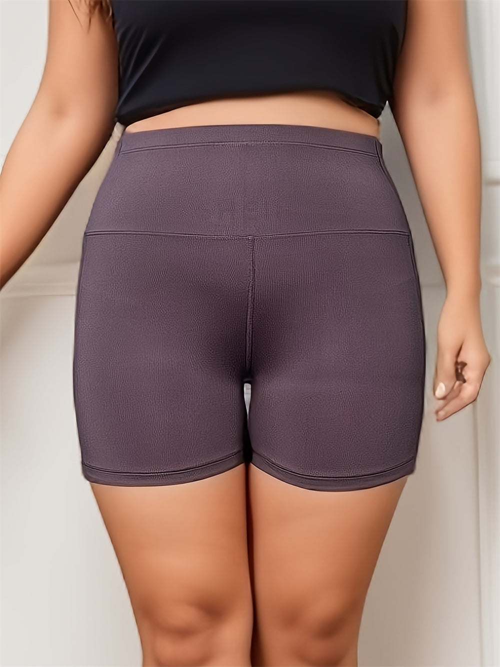 High-Waist Plus Size Fitness Shorts 2967 Purple