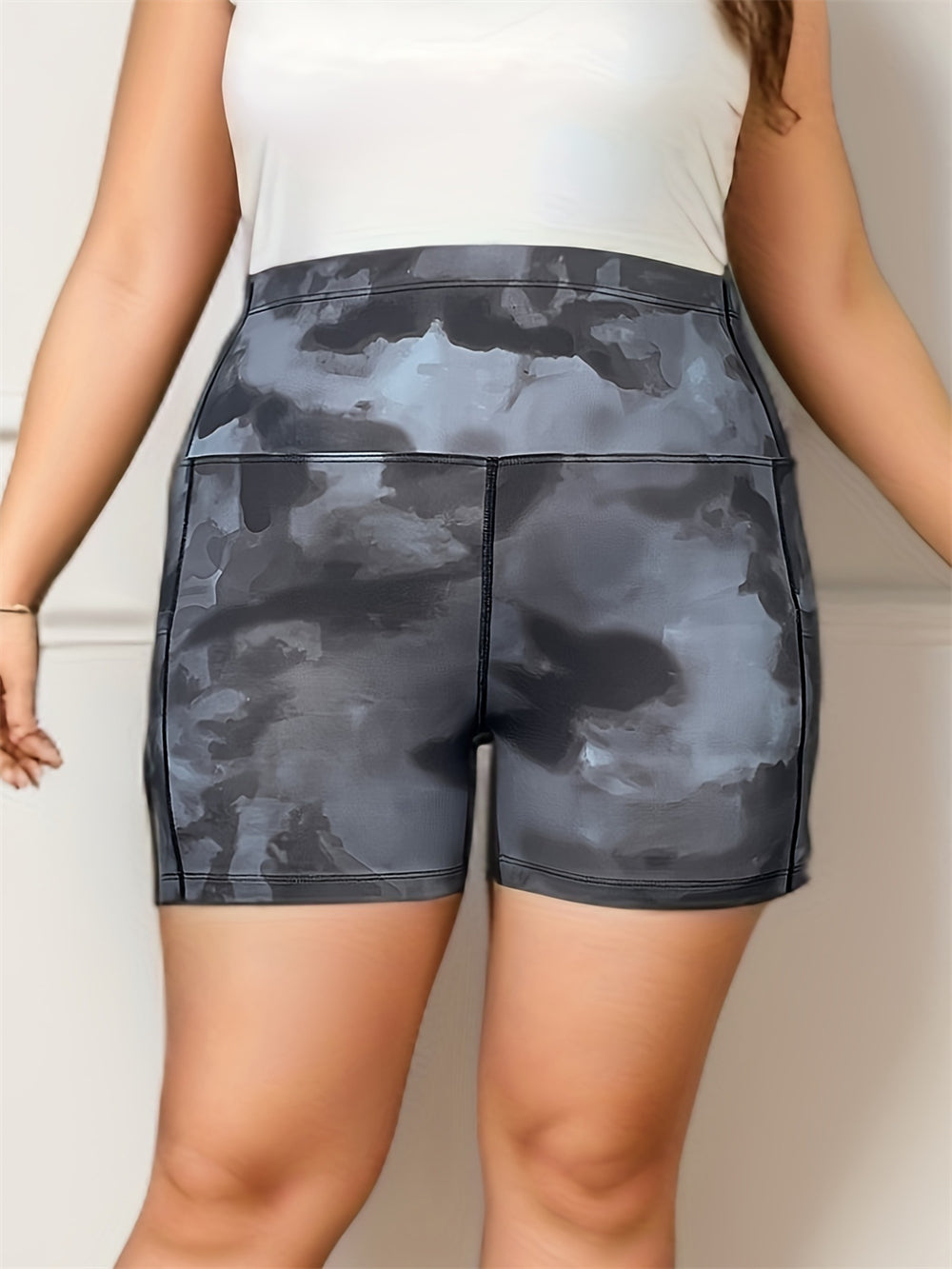 High-Waist Plus Size Fitness Shorts 2967 Grey