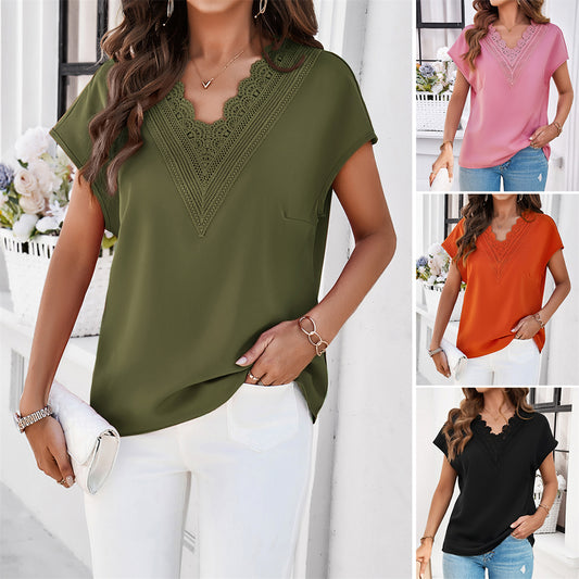 Lace Detail V-Neck Blouse 2880 Mix Color