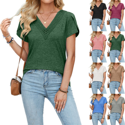 Lace Detailed V-Neck Comfortable Top 2748 Mix Color