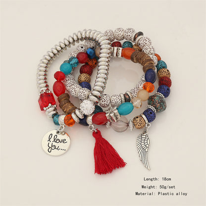 Layered Charm Beaded Bracelet Collection 2877 Red