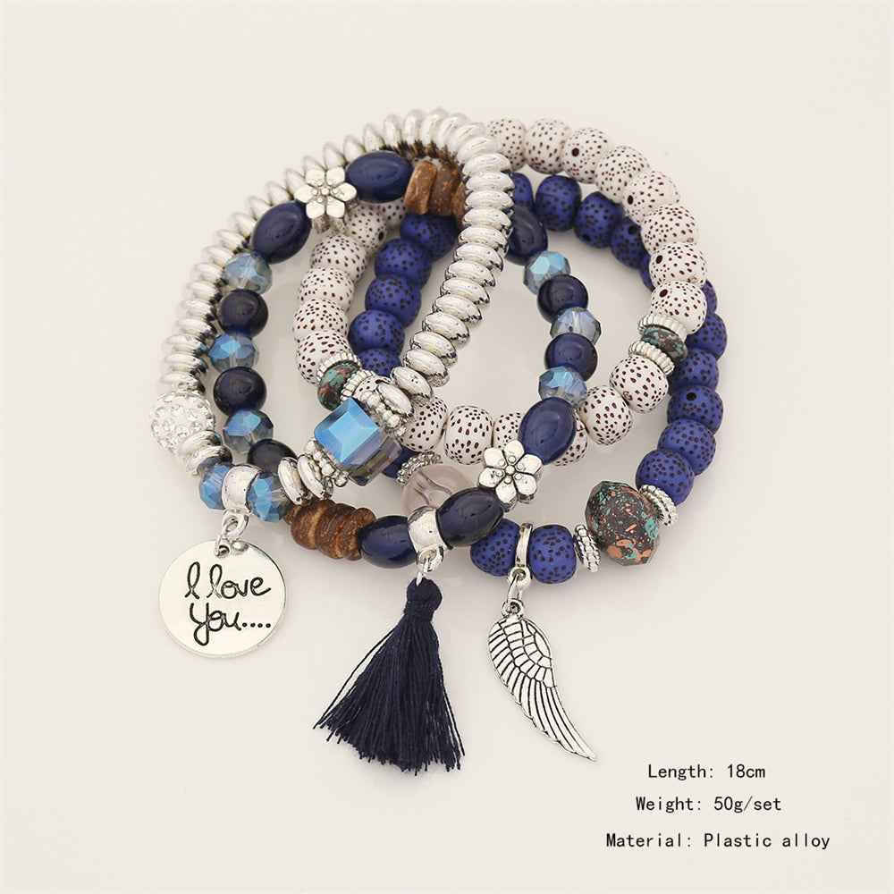 Layered Charm Beaded Bracelet Collection 2877 Blue