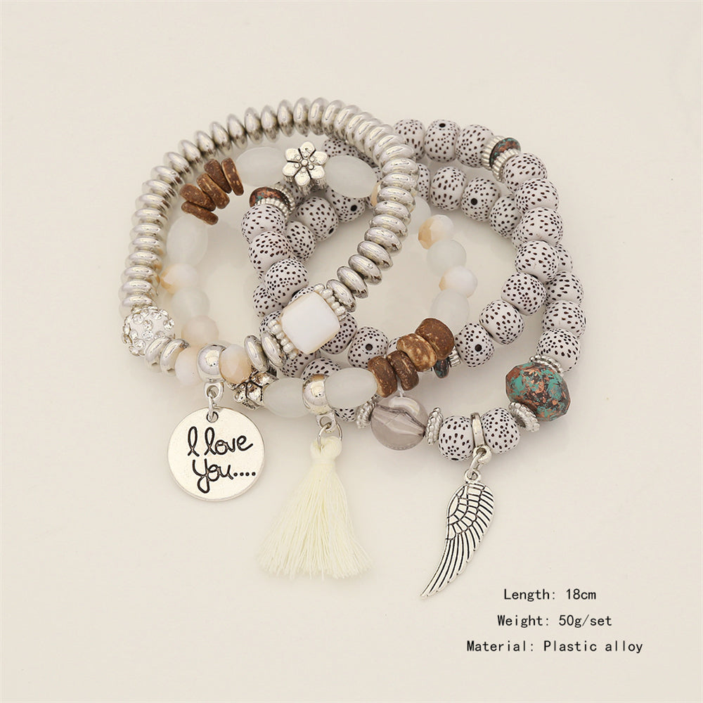 Layered Charm Beaded Bracelet Collection 2877 White