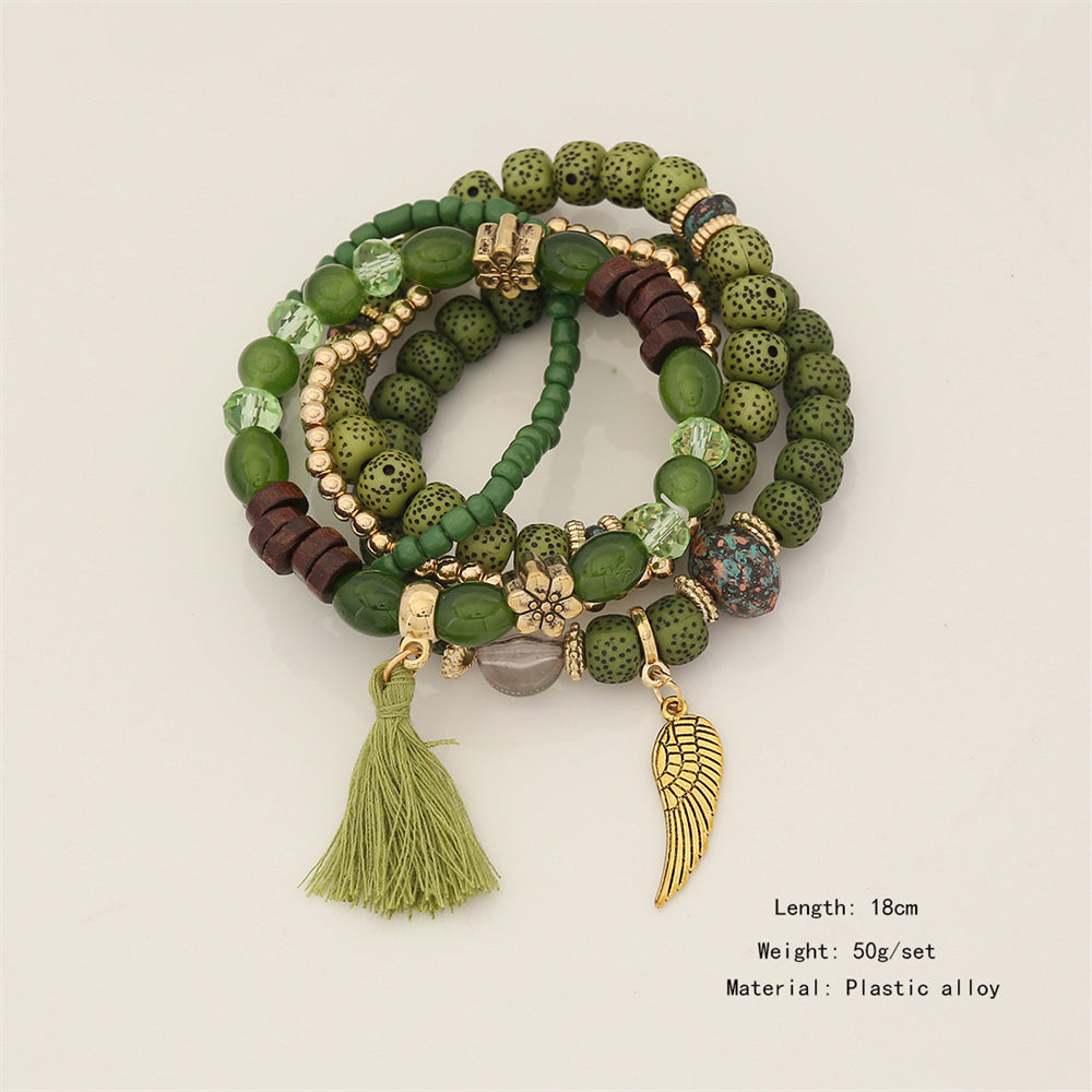 Layered Charm Beaded Bracelet Collection 2877 Green