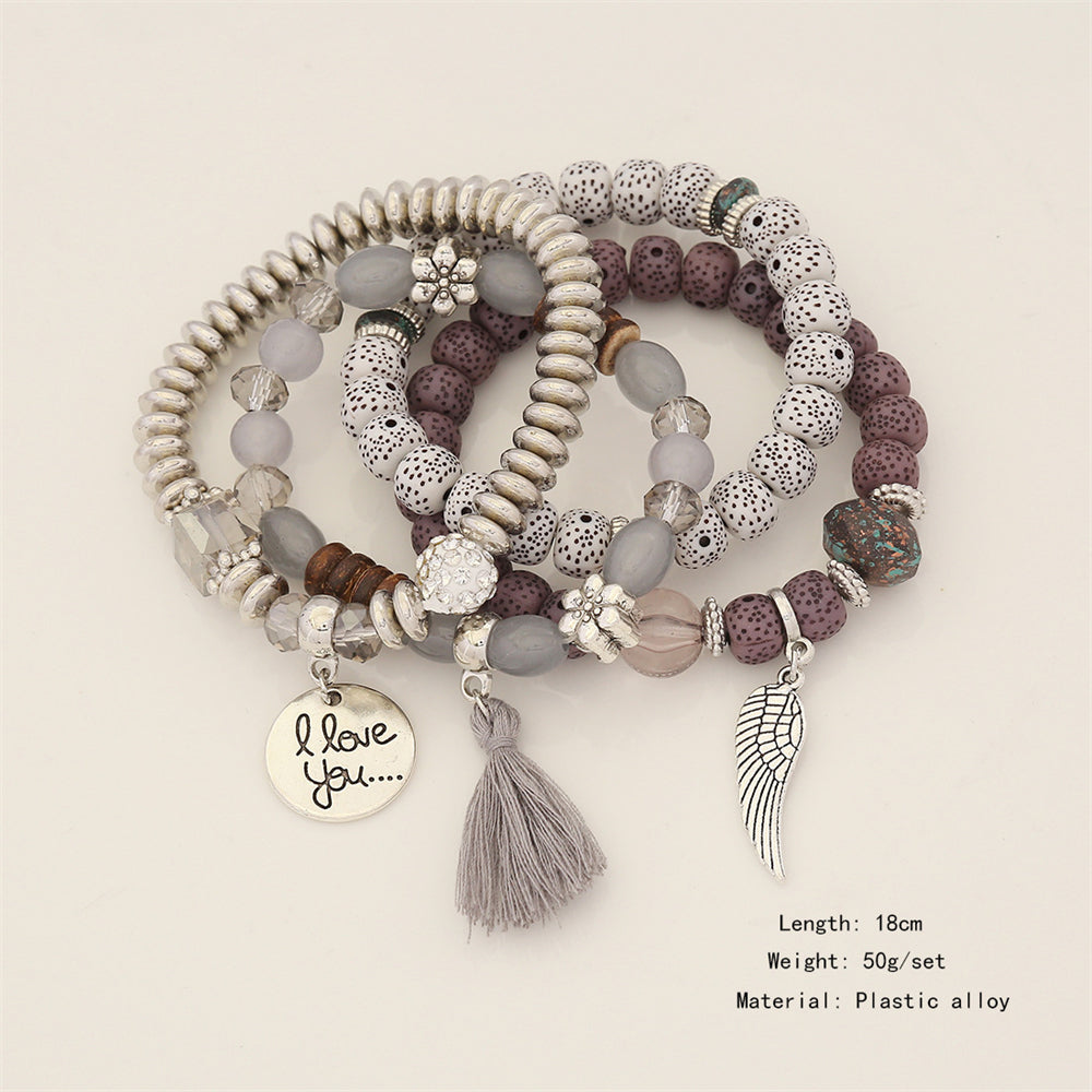 Layered Charm Beaded Bracelet Collection 2877 Grey