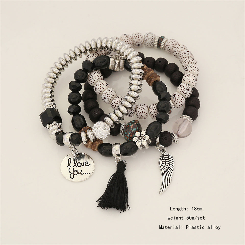 Layered Charm Beaded Bracelet Collection 2877 Black